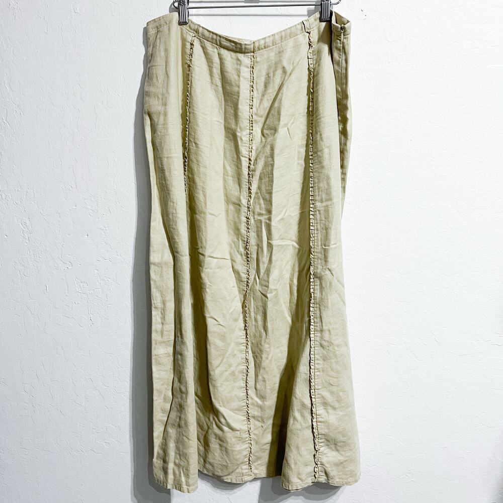 Vintage Old Navy Maxi Skirt Womens Sz 14 Y2K 100% Linen Ruffle Coastal Boho Tan